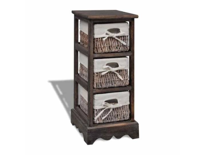 KUPTYERFG Korbregal Holz Braun mit 3 Körben Beistellschrank 25x28x58 cm Kompakte Aufbewahrung im Landhausstil für Schlafzimmer und Flur, inklusive dreier Stoffkörbe aus Paulownia-Holz.