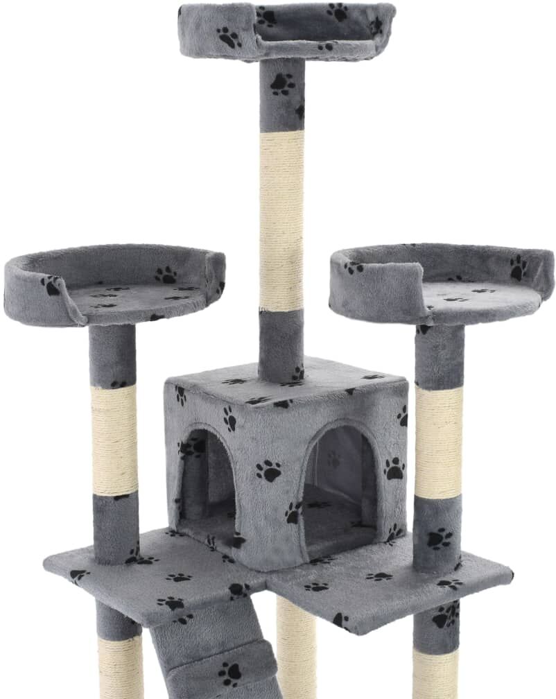 vidaXL Rascador para gatos poste rascador de sisal 170 cm huellas gris Gris
