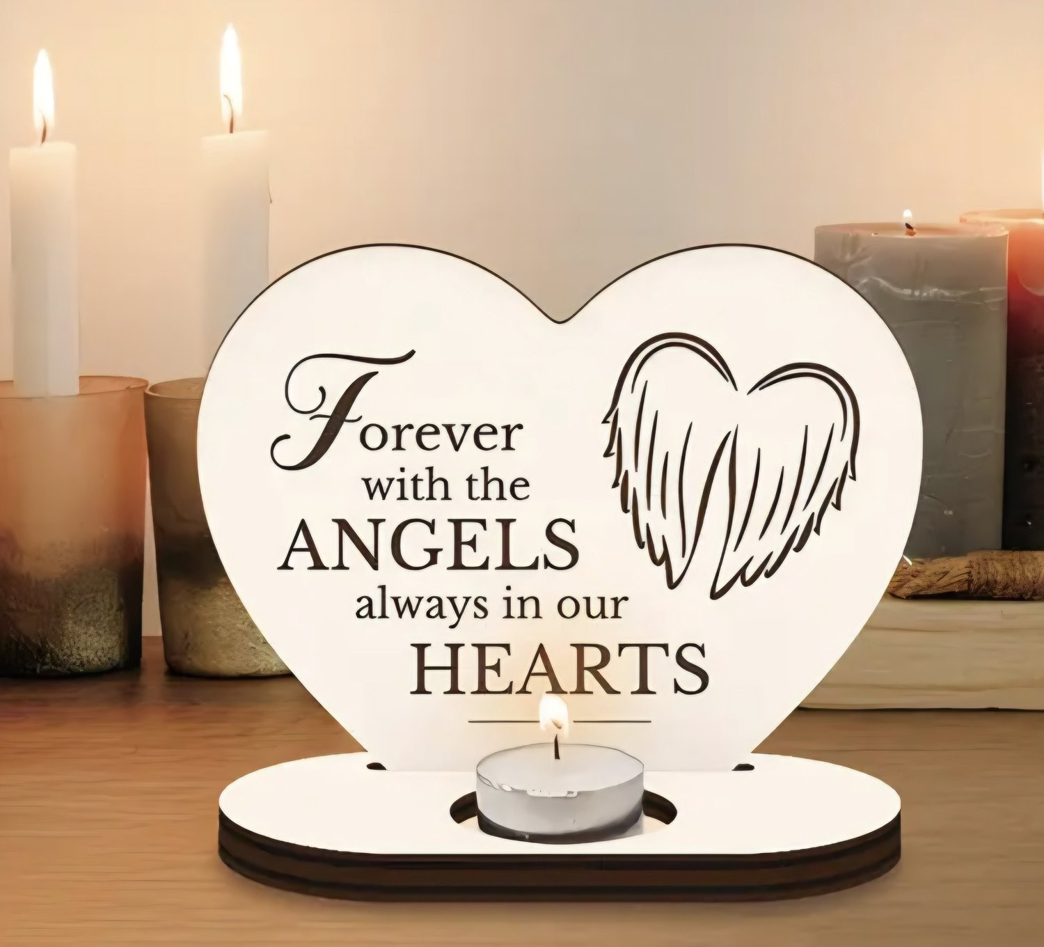 Geschenkset met waxinelichthouder Forever with the angels voor troost en herdenking