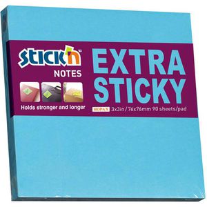 Stickn Haftnotizen Extra Sticky Notes, neonblau, 76 x 76mm, selbstklebend, 90 Blatt
