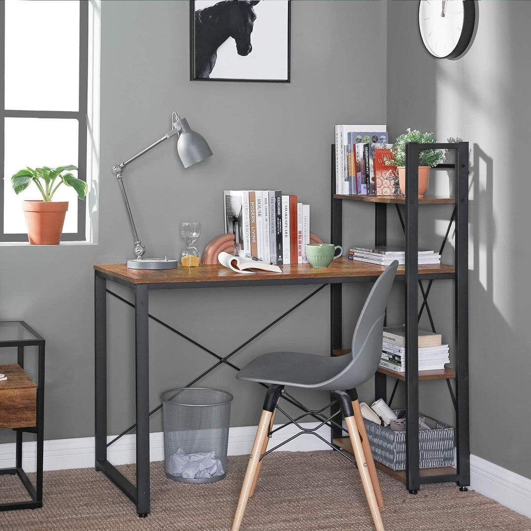 Trent Austin Design Citlali Steel Writing Desk Black/Rustic Brown 120cm H X 120cm W X 60cm D