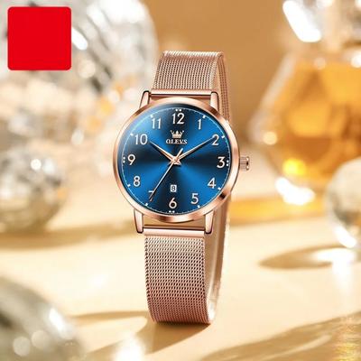 Uplifted Goods Elegant Rose Gold Quartz Bracelet Watch rose Blue Face