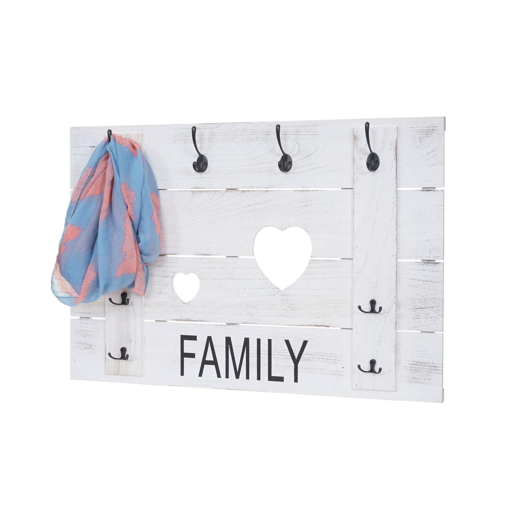 Wandgarderobe MCW-C89 Family, Garderobenpaneel Garderobe, Shabby-Look Vintage, 8 Haken 60x90cm ~ weiß, shabby