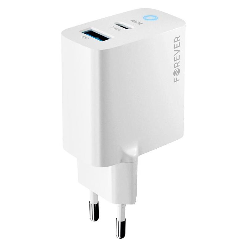 Forever TC-06-20AC PD QC Ladegerät 1x USB-C 1x USB 20W weiss (20 W, 2 Ports) (GSM171394)