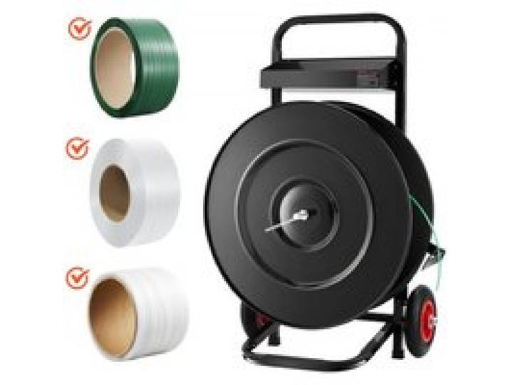 VEVOR Abrollwagen, passend für PET/PP/Polyester-Umreifungsrollen mit 203/406 mm Kerngröße, Umreifungsspender mit verbessertem Bremssystem, integrierte geräumige Ablage für Werkzeuge