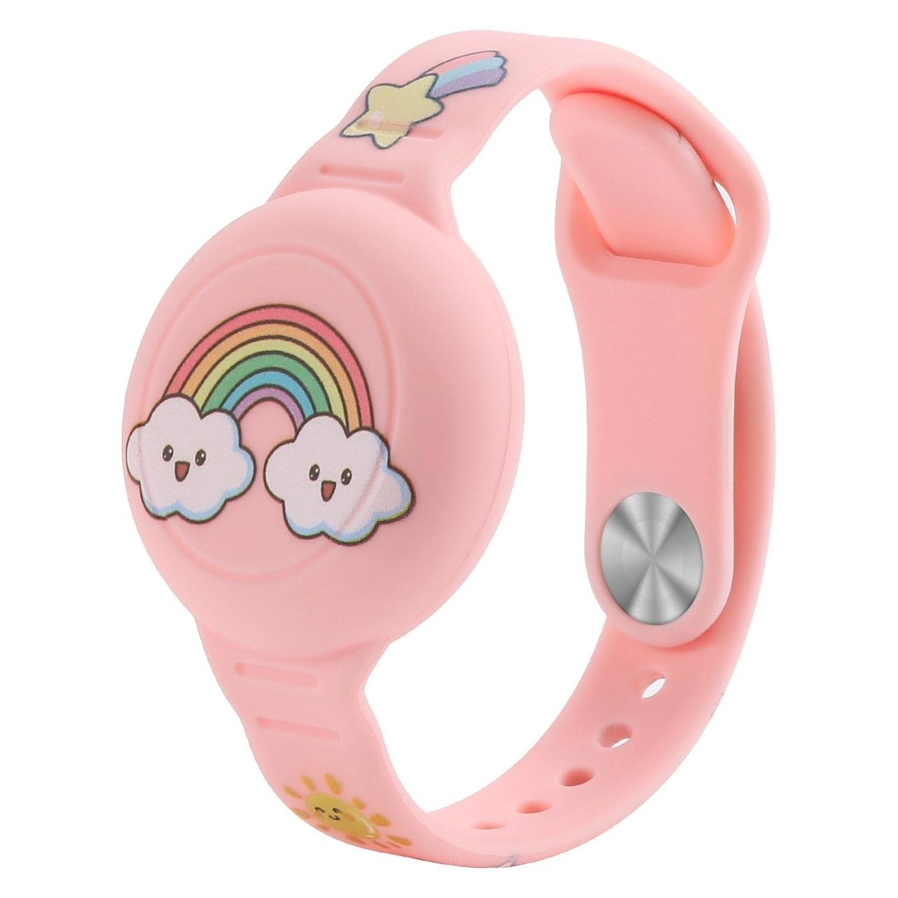Hurtel AirTag Schutzhülle, Silikonarmband für Kinder - Rosa mit Regenbogen (65209856)