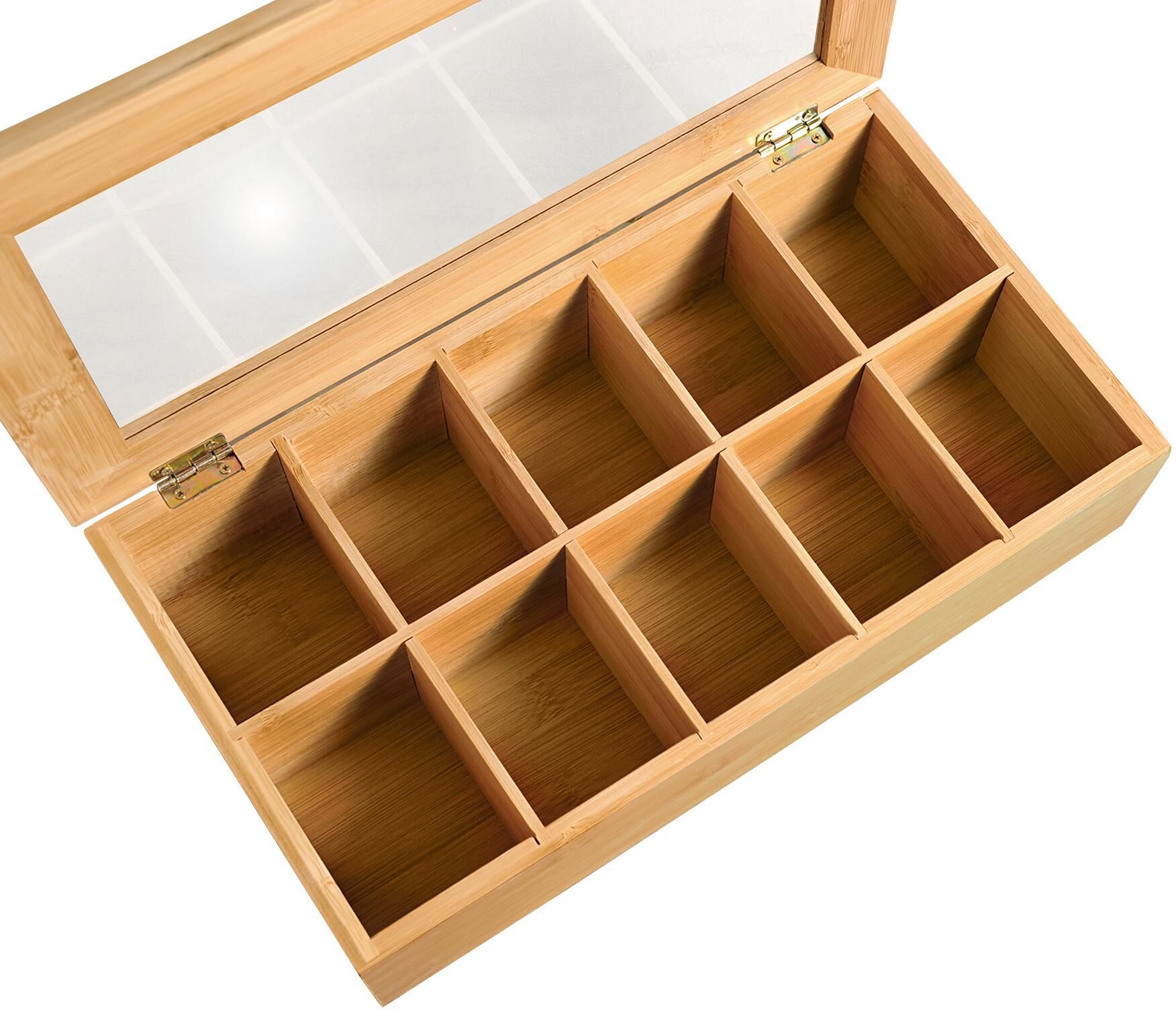 Teebox KESPER, beige (natur), B:20cm H:9cm L:36cm, Bambus, Lebensmittelaufbewahrungsbehälter, Teebox, mit 10 Fächern