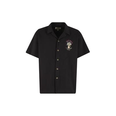 Kurzarmhemd PAS DE MONACO "Pas De Monaco STUDIO BOTANICA SHIRT", Herren, Gr. S, US-Größen, schwarz, 70% Polyester, 30% Baumwolle, Rundhals, Hemden