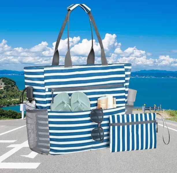 INF Faltbare, tragbare Strandtasche - Blau/Marineblau