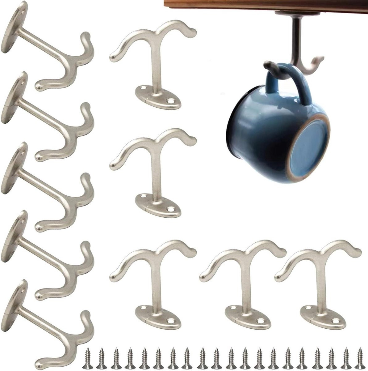 Set van 10 dubbele kastophanghaken voor ruimtebesparing - Mat zilver