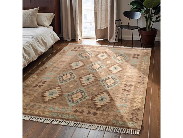 Teppich HANSE HOME Kelim Dune , beige (beige hellblau), B:160cm H:3mm L:230cm, Baumwolle, Wolle, Teppiche, Teppich, Wolle, Baumwolle, Natur, Handgewebt, orientalisch, Boho, traditionell