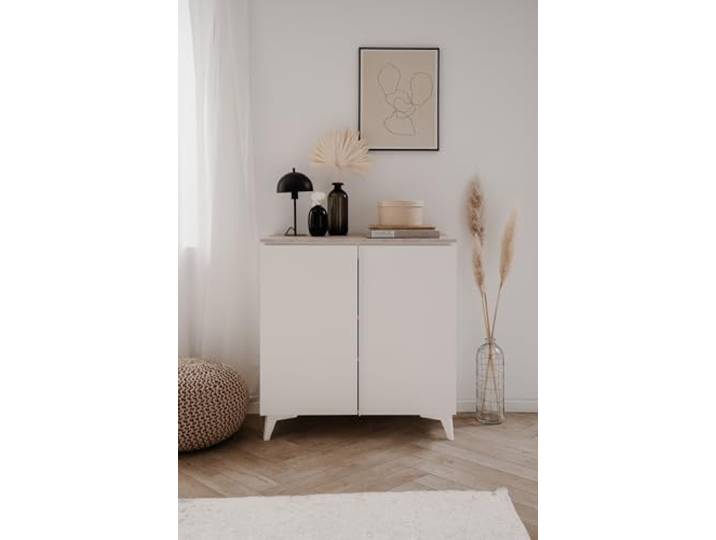 möbelando Kommode >Bertrix< in Sandstein/weiß - 88x92x40cm (BxHxT)