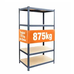 Relaxdays Schwerlastregal 5 Ebenen Metall Anthrazit,Hellbraun