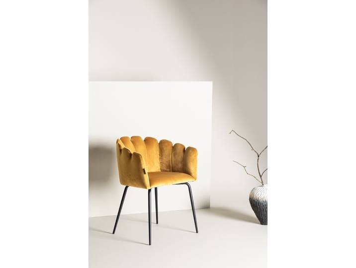 Esszimmerstuhl VENTURE HOME Limhamn, gepolsterter Esszimmer-Sessel, mit Armlehnen , gelb (schwarz, gelb, schwarz, gelb), B:61cm H:77cm, Polyester, Polyurethan, Sperrholz, Stahl, Stühle, Esszimmerstuhl, Polsterstuhl, weicher Bezug, mit Armlehnen, Metallbeine, charaktervoll