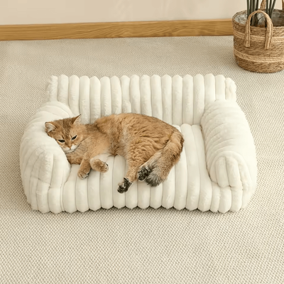 Inspire Curations CozyStripe All Season Cat Sofa Bed For Small & Medium Pets white m