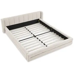 OKWISH Polsterbett Doppelbett 200x140cm Chenille Beige mit ergonomischem Kopfteil, stabilem Holz Metall Gestell, leise und bis 250 kg belastbar ohne Matratze