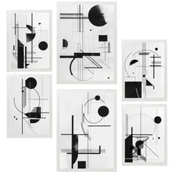 POSTER Set Mit 6 Bauhaus Schwarz Weiß Linien & Formen A3 & A4 Weißer Rahmen
