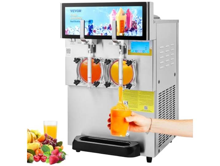 VEVOR 8 l x 2 commerciële slush-ijsmachine, slush-apparaat met 26~32 l/uur. Slush Slushy machine, 1800 W Slush Maker machine 94 kg slush-ijsmachine roestvrij staal slushy machine 570 × 680 × 925 mm