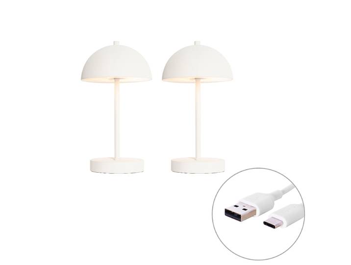 Lot de 2 lampes de table d'extérieur blanches rechargeables avec