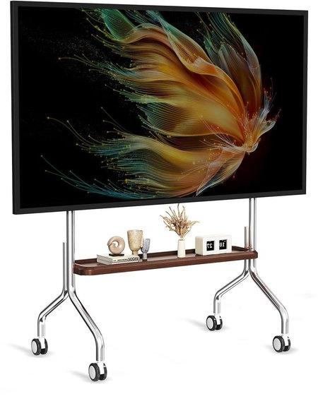 Mobiler TV-Ständer - TV-Wagen - Flexible Positionierung - Mit Ablagefläche - Für Bildschirme bis 75 Zoll - Silber