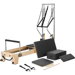 VEVOR Pilates Reformer Maschine aus Holz für Fitnessstudio zu Hause, Krafttrainingsgerät mit doppeltem Widerstand, Reformer-Box, Sprungbrett, für Fortgeschrittene und Anfänger, bis zu 181,44 kg