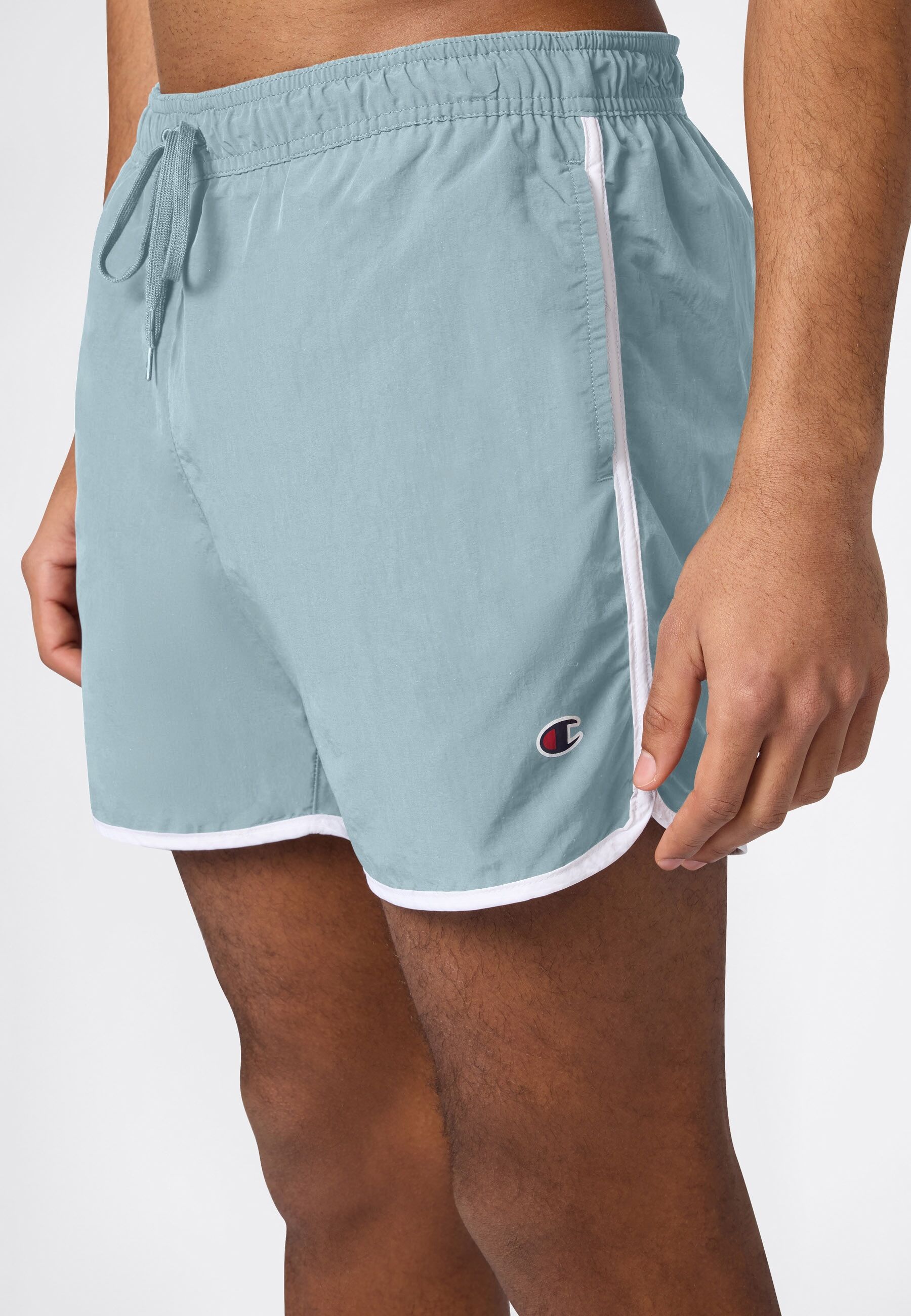 Badeshorts CHAMPION "5-inch Men's swim shorts", Herren, Gr. L, N-Gr, blau (stnb), Polyamid, Badehosen Badeshorts, schnelltrocknendes Material, sportliche Schnittform stnb L, N-Gr