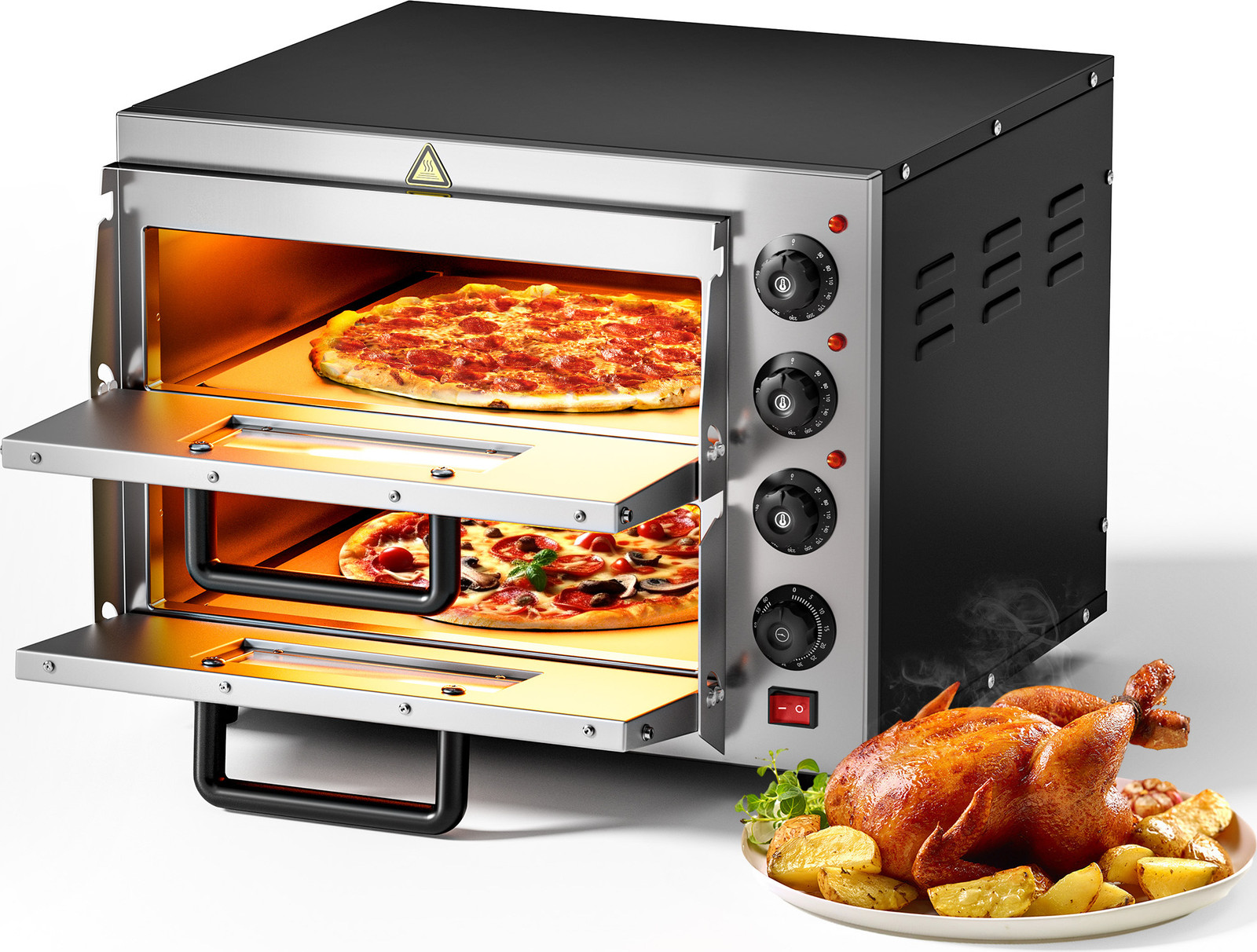Wiltec Twee-laags Pizzabakoven 3000W met Cordierietsteen