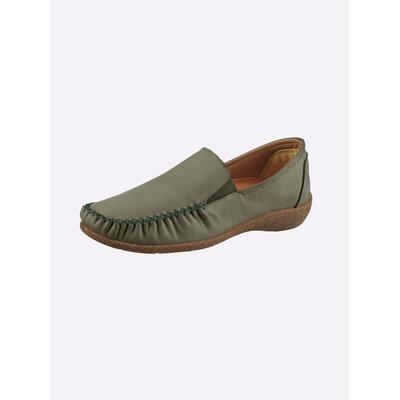 Slipper LORETTA, Damen, Gr. 39, grün (schilf), Glattleder, Schuhe Slipper