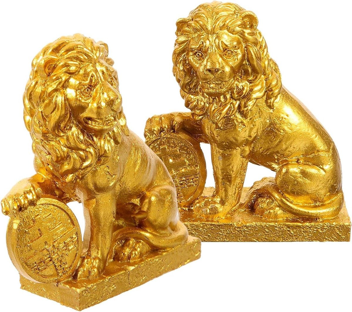 Goud Leeuw Beeldje van Hars voor Tafeldecoratie - 7,8 x 6,8 cm