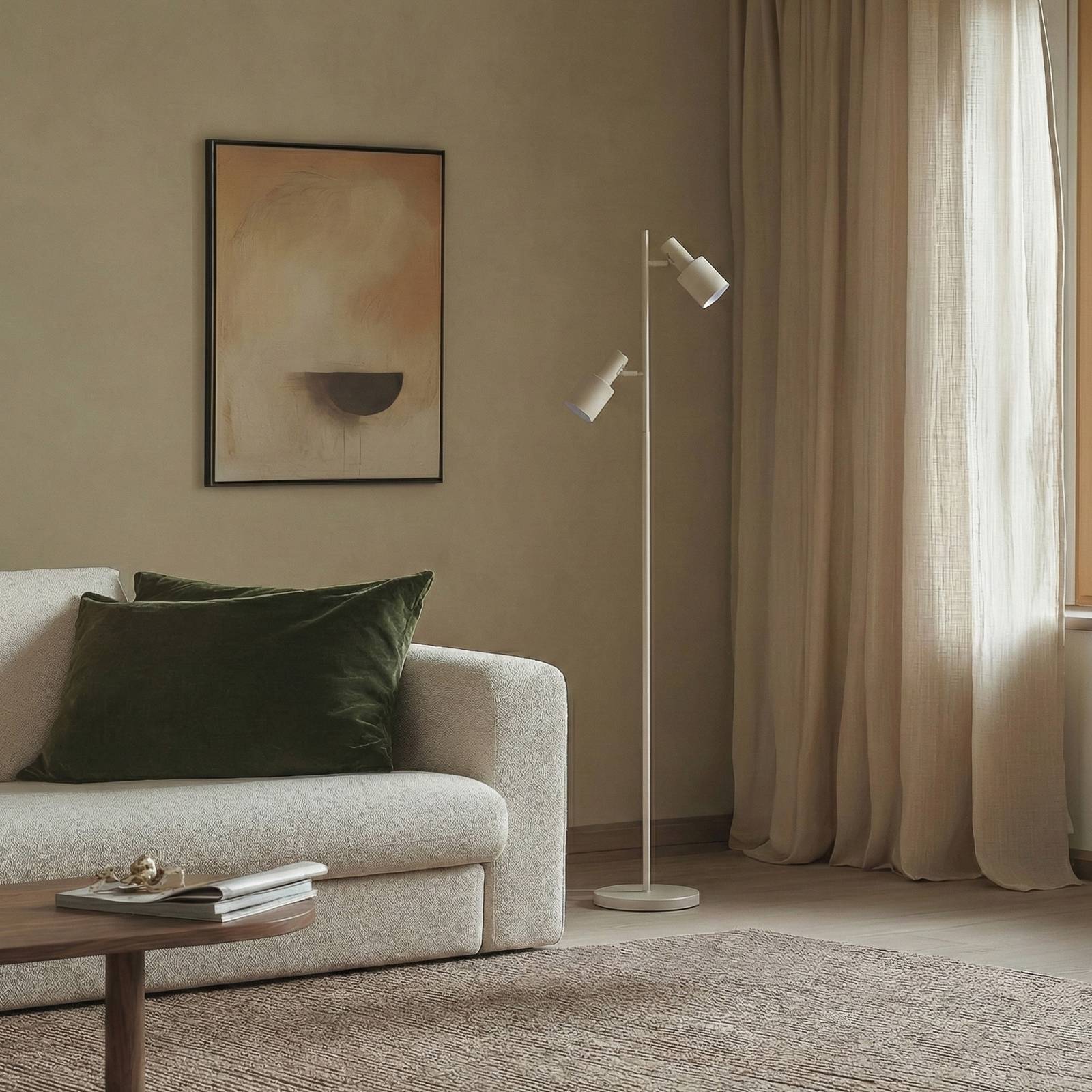 Stehlampe Ovelia Lindby, creme / amber, für Wohn- / Esszimmer, Metall, Modern, Stehlampe