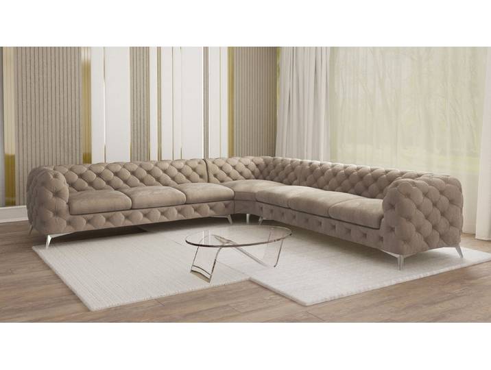 S-Style Möbel Ecksofa Kalina, Chesterfield mit silbernen Metall Füßen, mit Wellenfederung