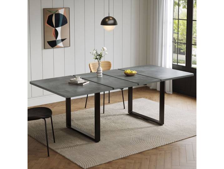 Table à manger extensible scandinave - 3 longueurs - avec pieds en métal - MDF - 220x90x75cm - gris