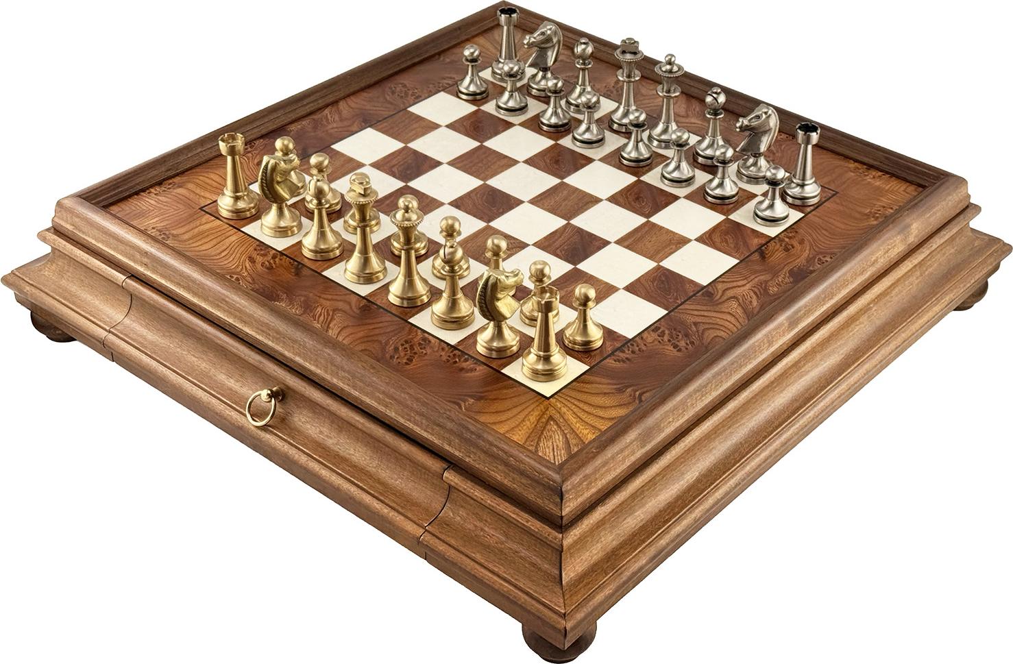 Italienisches Schachset Massives Messing Staunton 7,3 + Schachbrett Holz 53