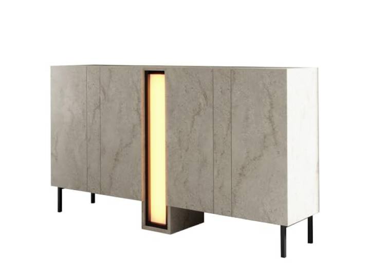 Hanah Home Modern Console Table with LED Lighting, Travertine Color, 155 cm 100% Melamine Coated, Metal Legs, Remote Control Stylish & Functional Design