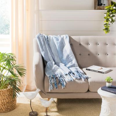 SAFAVIEH Brenton 50 x 60 Inch Cotton Throw, Blue and White
