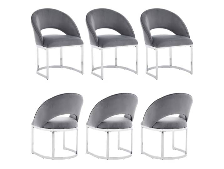 BXEYXE 6 Esszimmerstühle, bequem und atmungsaktiv, geeignet für Restaurants, Wohnzimmer, Cafés und andere Orte, moderner Stil, Versilberte Stuhlbeine, Samtstoff, Grau + Silber