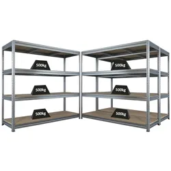 Proregal Mega Deal | 3x Schwerlastregal DINO | HxBxT 180x200x60cm | 4 Spanplatten-Ebenen 16mm | Fachlast 500kg | Verzinkt