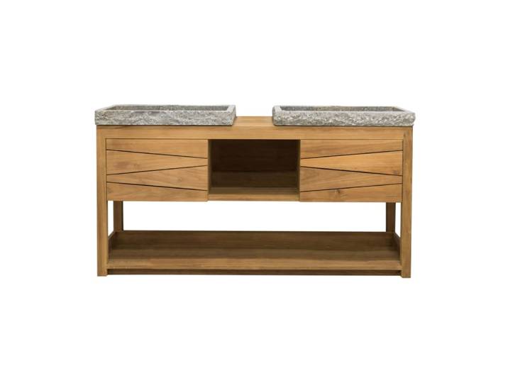 Meuble double vasque en teck et marbre gris l160cm
