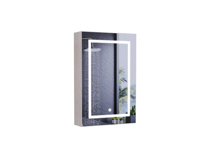 Spiegelschrank mit Beleuchtung 50x70 cm, Weiß, Holz, 50x70x14 cm, Badezimmer, Badezimmerspiegel, Spiegelschränke