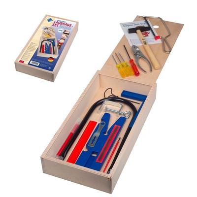 PEBARO 452 - Qualitäts-Laubsäge-Set, Holzbox mit Schiebedeckel, 23 Teile, Werkzeugkasten