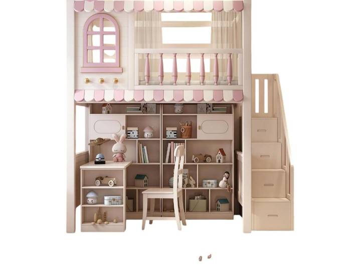 JVmoebel Etagenbett Hochbett aus Holz in Weiß für Kinderzimmer mit robusten Leitern (1-St), Made in Europe