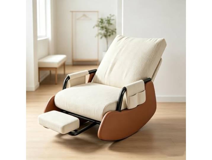 Gemütlicher Schaukelsessel – mit Breiter 60cm Sitzfläche Bequemer Schaukelsessel mit 60cm breiter Sitzfläche und platzsparender Beinauflage fürs Wohnzimmer.