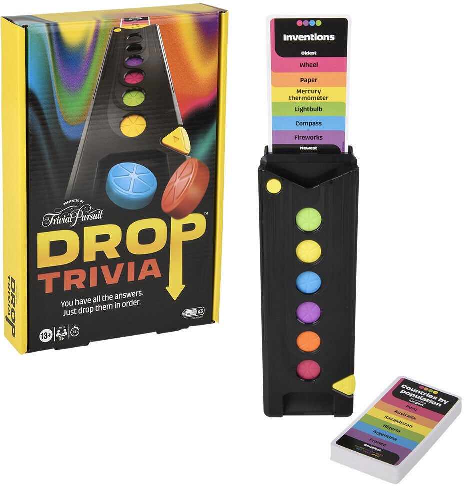 Trivial Pursuit Drop Trivia Electronic Party Game by Hasbro, Fast-Paced Electronic Trivia for 1-2 Players, Voice Prompts and Sound Effects