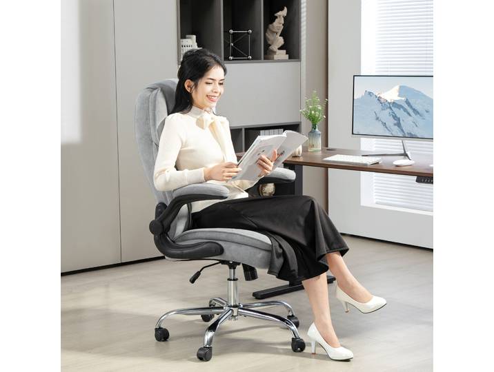 HOMCOM Chaise Bureau Ergonomique Réglable Accoudoirs Gris