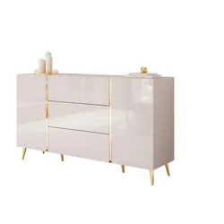 SIDEBOARD mit Schubladen ONYX Kaschmir auf goldenen Beinen Hochglanz