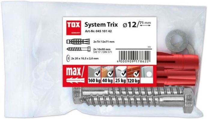 TOX Montagesatz System Trix 04510142 10x80, TRI-Dübel 12/71