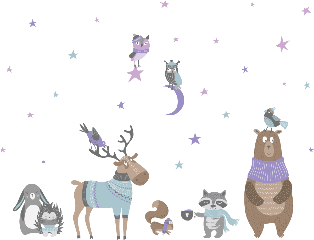 Ambiance-sticker Stickers animaux scandinaves sous le ciel étoilé