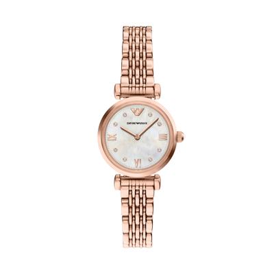 Quarzuhr EMPORIO ARMANI, rosa (roségoldfarben), Armbanduhren, Damen, Quarzuhr, Armbanduhr, Edelstahlarmband, analog, Glassteine