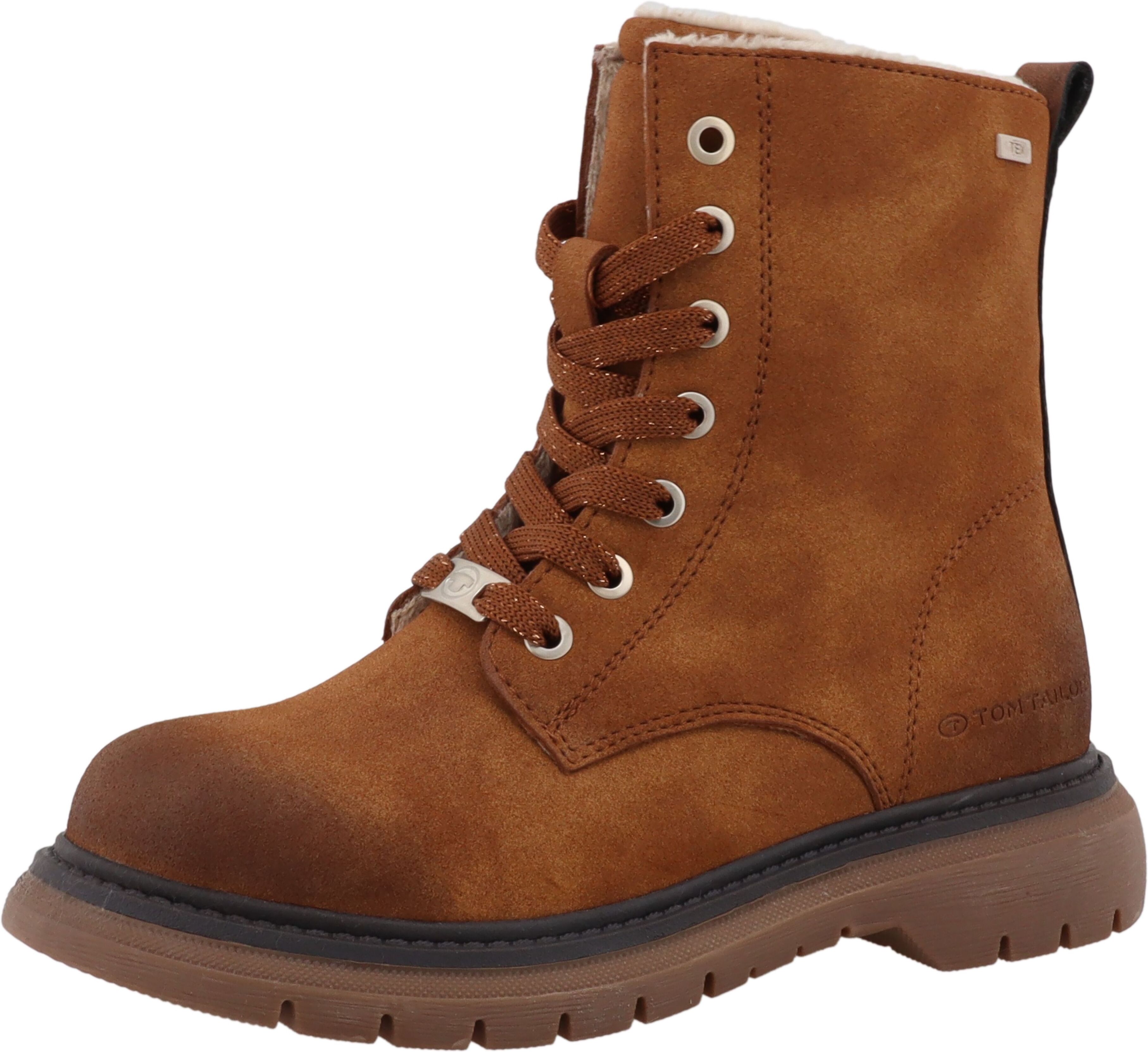 Winterstiefel TOM TAILOR, Mädchen, Gr. 33, wärmend, braun (cogac used), Lederimitat, used, Schuhe Winterstiefel, mit Tex-Ausstattung