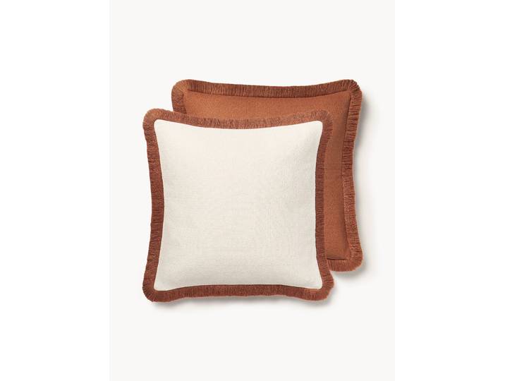 Housse de coussin réversible à texture avec franges Viona